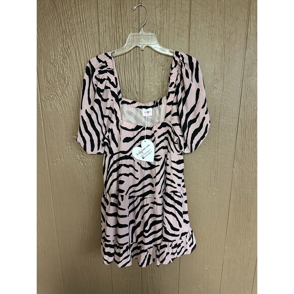 NWT Buddy Love Becca Pink Black Zebra Tiger Print Mini Babydoll Dress Size M - Picture 1 of 6